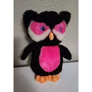 Vintage Dan Brechner Owl Black Pink Blue Eyes Plush 7" Stuffed Animal